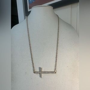 Long goldtone sparkly rhinestones cross necklace